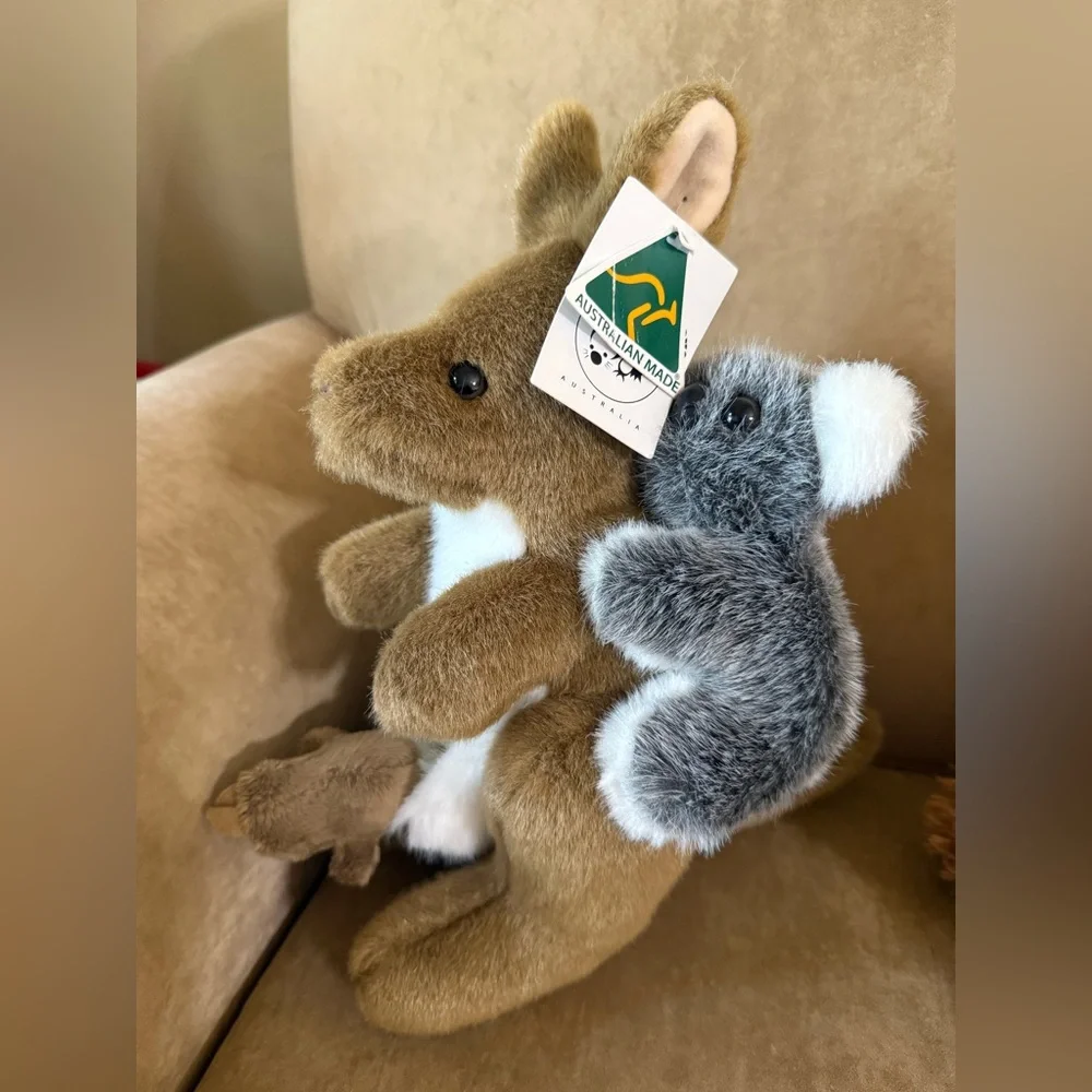 Charming Kangaroo and Joey Plush Toy - Tan and White